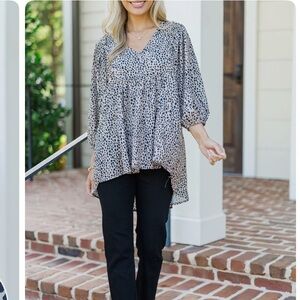 Shop the Mint Feeling Wild Leopard Print Blouse NWOT VNeck Hi/Lo hem Medium